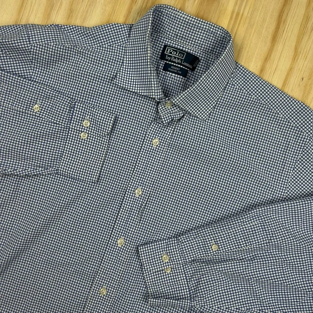 Polo‎ Ralph Lauren Shirt Mens M Blue Regent Classic Fit Gingham Long Sleeve